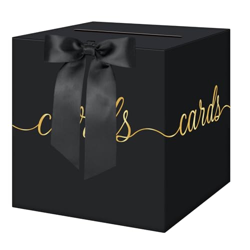 Black Card Box Wedding, Black Bow Card Box for Party, Graduation, Wedding Reception, Birthday, Baby Shower, Raffle - color: Black gold bow card box