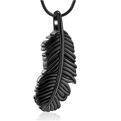 Cremation Jewelry Feathers Urn Necklace for Ashes Stainless Steel Memorial Keepsake Pendant for Women Men - color: Black