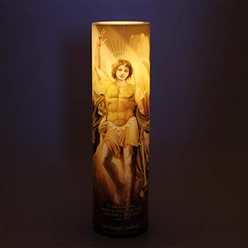 Archangel Gabriel, LED Flameless Devotion Prayer Candle, Religious Gift, 6 Hour Timer for More Hours of Enjoyment and Devotion! Dimensions 8.1875" x 2.375"