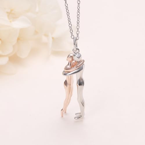 FLYOW S925 Sterling Silver Best Friend Couple Pendant Friendship Sun Moon Lotus Yin Yang Matching Bff Necklace for Women Jewelry - style: Hug Cut Facet-rose gold