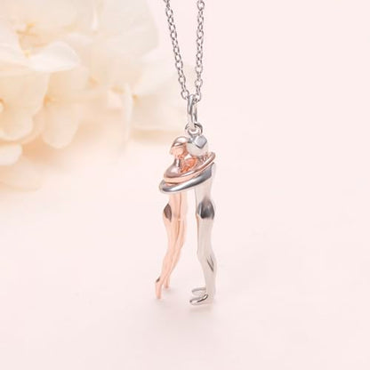 FLYOW S925 Sterling Silver Best Friend Couple Pendant Friendship Sun Moon Lotus Yin Yang Matching Bff Necklace for Women Jewelry - style: Hug Cut Facet-rose gold