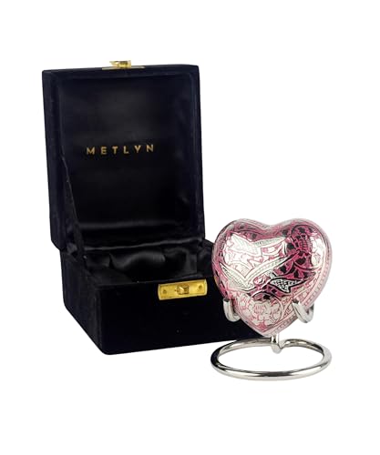 Heart Shaped Brass Small Urn for Human Ashes Keepsake with Engraved Birds – Mini Cremation Urn with Velvet Box & Brass Stand – Memorial Keepsake for Ashes of Adult Male, Female and Infant (Pink) - color: Pink