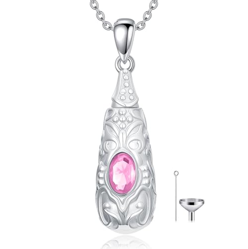 Seiyang Urn Necklace for Ashes 925 Sterling Silver Cremation Necklace with Birthstone Memorial Cremation Jewelry for Women Loved One - color: 10-October, style: Style B
