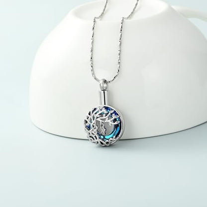 Imrsanl Tree of Life Urn Necklace for Ashes Paw Print Circle of Life Cremation Jewelry Keepsake Pendant Memorial Pet Ashes Holder for Women Men - color: Silver-Blue