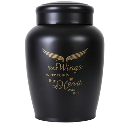 Large Cremation Urns for Ashes Adult Male Female | Black Angel Decorative Burial Urns for Women and Men, Funeral Memorial Urn (Holds Up to 180 LBS) - size: Large