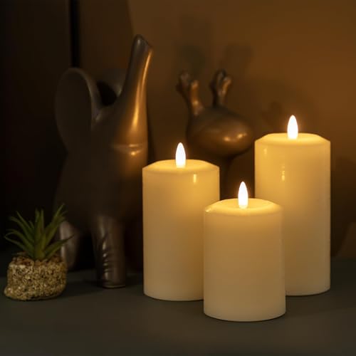 ANGELLOONG Flameless Pillar Candles with Remote, Real Wax Electric Candles - color: Ivory White(Concave top)