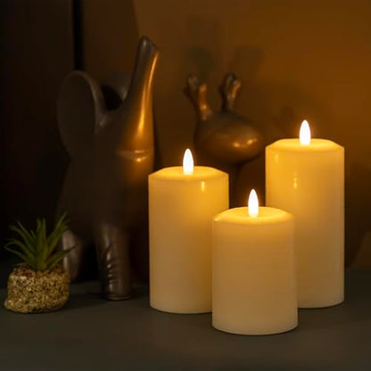 ANGELLOONG Flameless Pillar Candles with Remote, Real Wax Electric Candles - color: Ivory White(Concave top)