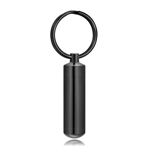 Cylinder Urn Necklace for Ashes with Glass Vials Cremation Jewelry Stainless Steel Ash Holder Keepsake Memorial Jewelry with Fill Tool - color: Keychain Black