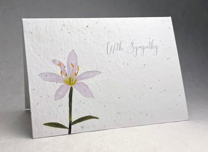 Of The Earth Handmade Paper - Plantable Wildflower Seed Folding Card - Sympathy Designs - 5" x 7" - Set of 3 - w/Recycled Envelopes (Watercolor Lily) - color: Watercolor Lily