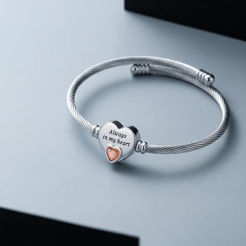 YOUFENG Urn Bracelet for Human Ashes Birthstone Cremation Adjustable Bracelets Stainless Steel Keepsake Cuff Bangle Jewelry for Men Women