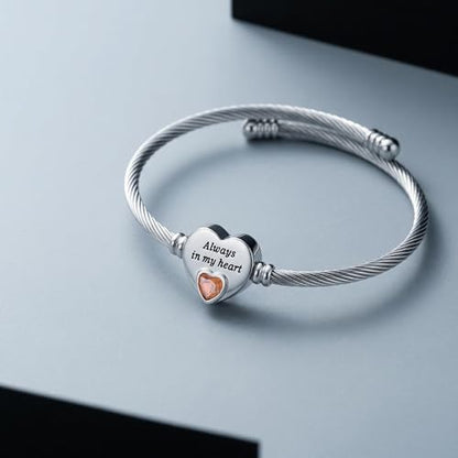 YOUFENG Urn Bracelet for Human Ashes Birthstone Cremation Adjustable Bracelets Stainless Steel Keepsake Cuff Bangle Jewelry for Men Women
