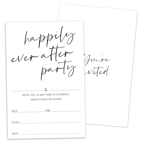 Happily Ever After Party Invitations, Minimalist White Invites for Wedding Reception, Engagement Party Celebration, Bridal Shower, 25 Fill In Invitation with Envelopes, Party Favor Decorations -N24 - color: Minimalist White01