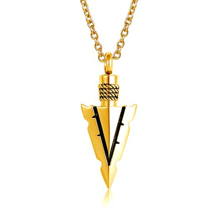 Spearpoint Arrowhead Urn Neckalce for Ashes Tribal Ash Holder Cremation Keepsakes Memorial Pendant Jewelry - color: Gold
