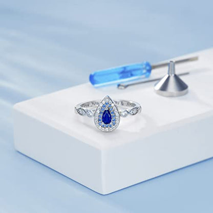 Sariel Teardrop Cremation Ring for Ashes - 925 Sterling Silver Urn Keepake Rings Memorial Jewelry for Women - color: Blue