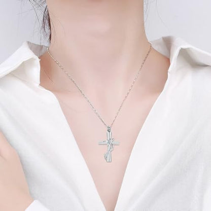 Imrsanl Cross with Butterfly Urn Necklaces for Ashes for Women - color: Silver White