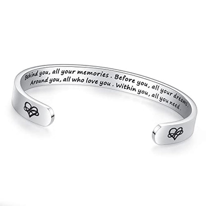 TONY & SANDY Inspirational Bracelets for Women Teen Girls Personalized Gifts for Daughter Granddaughter Mom Sister Friends Stainless Steel Engraved Cuff Birthday Easter Christmas - style: A - Graduation Gifts - Behind you, all your memories. Before you, a