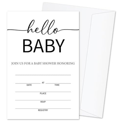 Hello Baby Baby Shower Party Invitations for Boys Girls, Baby Announcement Invite Cards, 25 Set of Fill-in Invites with Envelopes, Gender Reveal Party Supplies -B12 - color: Hello Baby