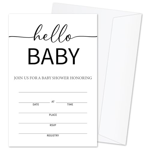 Hello Baby Baby Shower Party Invitations for Boys Girls, Baby Announcement Invite Cards, 25 Set of Fill-in Invites with Envelopes, Gender Reveal Party Supplies -B12 - color: Hello Baby
