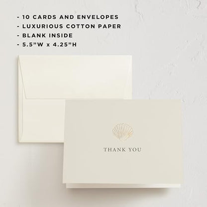 Minted Thank You Cards 10 Pack Simple Seashell Design Folded 4.25 x 5.5 Inch Blank Greeting Cards with Envelopes for Beach Wedding Coastal Events Appreciation Notes - color: Simple Seashell