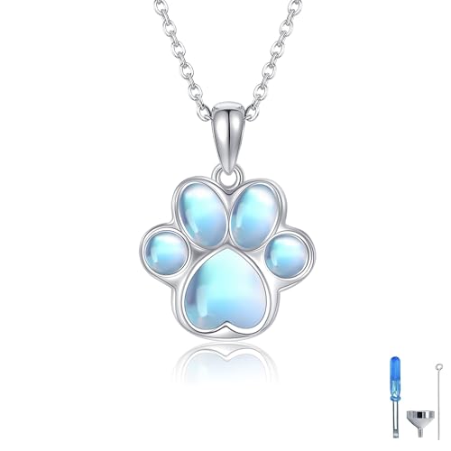 Heart/Cross/Infinity Moonstone Urn Necklace for ashes for Women Sterling Silver Dainty Cremation Jewelry Trendy Ashes Keepsake Memorial Gift for Mother/Grandma/Sister/Husband - style: Paw Print