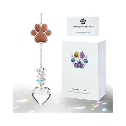 Pet Memorial Suncatcher - Dog Memorial Gifts, Pet Loss Sympathy, Thoughtful Dogs and Cats Condolence Bereavement Remembrance Gifts, Chrysoberyl Cat's Eye Stone Paw Crystal Suncatcher - color: Sandy