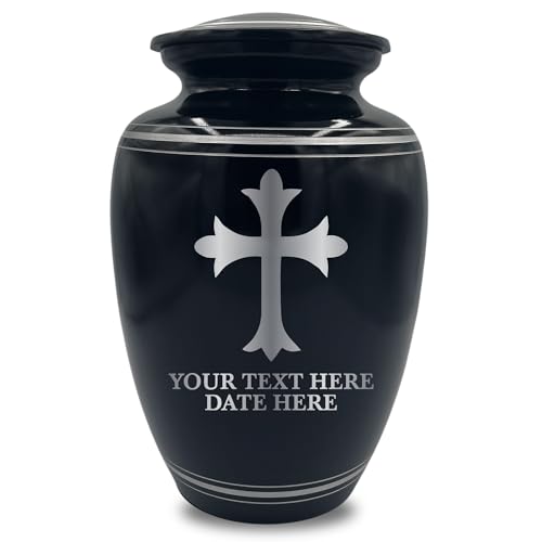 Custom Extra Large Human Cremation Urn Traditional Style Metal Urn For Ashes and Remains- Memorial Cross 6 - Polished Silver Rim - color: Memorial Cross 6, size: Polished Silver Rim