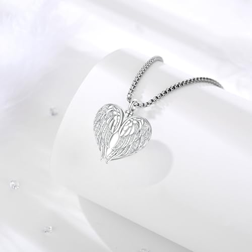 Angel Wings Necklace 925 Sterling Silver Guardian Angel Nurse RN Caduceus Pendant Charm Crystal Angel Jewelry Gifts for Women - style: E-Angel Wings Urn Ashes