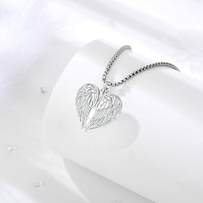 Angel Wings Necklace 925 Sterling Silver Guardian Angel Nurse RN Caduceus Pendant Charm Crystal Angel Jewelry Gifts for Women - style: E-Angel Wings Urn Ashes