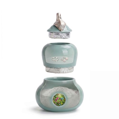 Adult Keepsake Urn for Ashes, Two Layer Small Ceramic Memorial Urn, Hummingbird Decorative Urn, Sympathy Gift for Loss of Loved One (Hummingbird) - color: Hummingbird