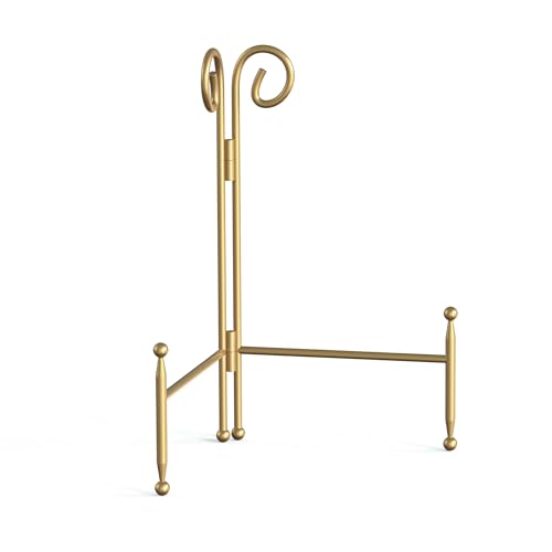Display Stand for Plate, Foldable Metal Plate Stand for Table, Decorative Easel Holder for Picture Frames, Photos, Wedding Cards, Sign Posters, Cavas, 8-inch Gold