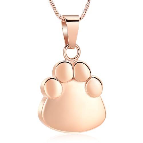 Yinplsmemory Paw Print Urn Necklace for Ashes Dog Cat Pet Paw Print Keepsake Memorial Ashes Pendant Necklace for Men Women - color: Rose gold