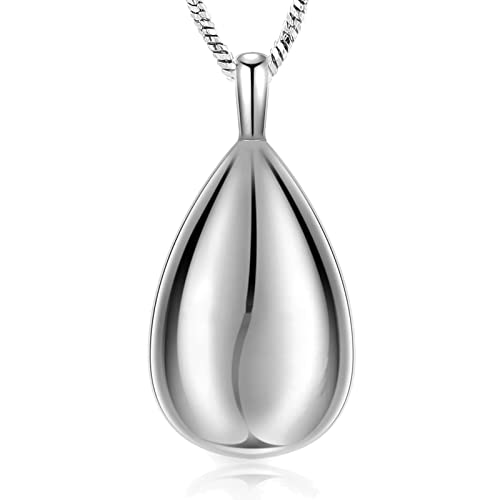 Yinplsmemory Carved Teardrop Keepsake Ashes Necklace Urn Pendant Cremation Memorial Jewelry-Always in my heart - color: Silver