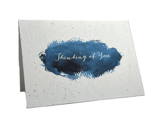 Of The Earth Handmade Paper - Plantable Wildflower Seed Folding Card - Sympathy Designs - 5" x 7" - Set of 3 - w/Recycled Envelopes (Watercolor Blue Swash) - color: Watercolor Blue Swash