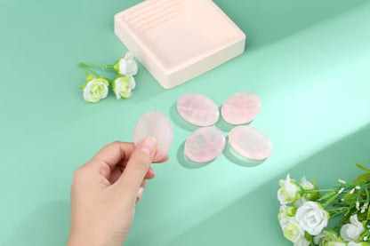Thumb Worry Stone Rose Quartz Crystals Pink Healing Stones Palm Natural Mental Health Stress Relief Depression Gemstones Reiki Trinket Anxiety Relief Items Mother's Day Gifts for Women - color: Pink-rose Quartz