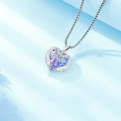 Angel Wings Necklace 925 Sterling Silver Guardian Angel Nurse RN Caduceus Pendant Charm Crystal Angel Jewelry Gifts for Women - style: G-Angel Wings-Nurse-RN-Purple