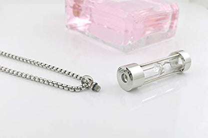 YOUFENG Urn Necklace for Ashes Timeless Hourglass Memorial Pendant Keepsake Cremation Jewelry for Human Pet Ashes - color: Silver