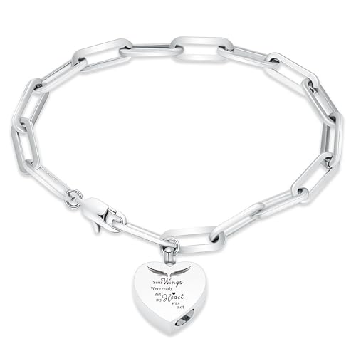 Heart Urn Bracelet for Ashes for Women Men Cremation Jewelry - color: Silver-Your Wings
