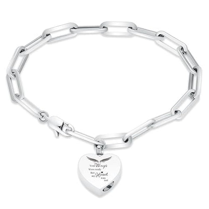 Heart Urn Bracelet for Ashes for Women Men Cremation Jewelry - color: Silver-Your Wings
