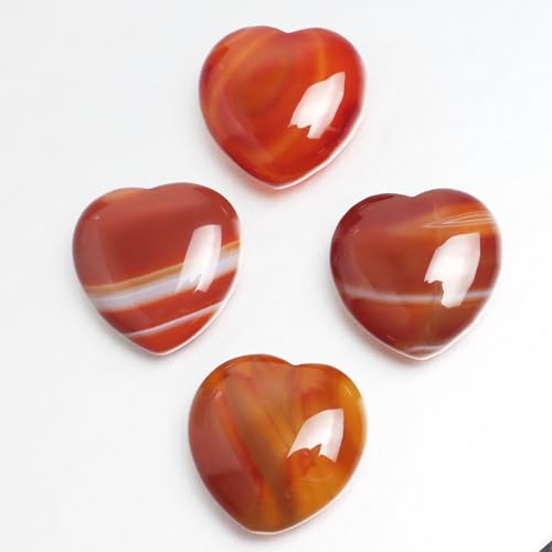 Red Agate Heart Worry Stones, 1.2 Inch, Set of 4 | Polished Heart Crystals, Palm and Pocket Stones, Reiki Meditation Accessories, Love Carved Stones, Crystal Gift Set - color: Red Agate