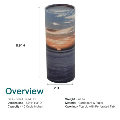 Ocean Sunset Scattering Tube - Small, Biodegradable Cremation Urn for Ashes, Small Sized Cremation Urn, 9 Inches High - size: Small