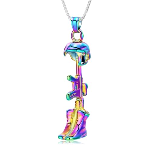 Cremation Jewelry Military Shoes Hats Guns Urn Necklace for Ashes Stainless Steel Military Equipment Pendant Memorial Necklaces Ash Holder for Human Pets Keepsake Jewelry of Loved Ones with Fill Tool - color: Rainbow