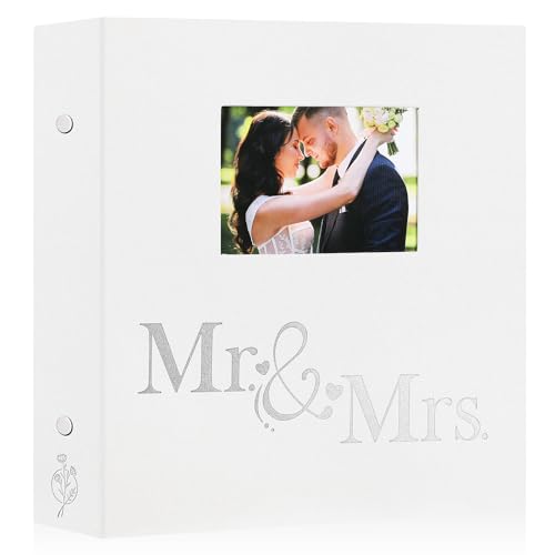 Lanpn Wedding Photo Album 4x6 1000 Pocket Photos Slip in, Linen Cover Large Capacity Newlywed Marriage Window Album Hold 1000 Horizontal Vertical Photos (Mr & Mrs, White) - color: White, size: 1000 Photos
