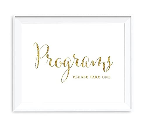 Andaz Press Wedding Party Signs, Gold Glitter Print, 8.5x11-inch, Programs, Please Take One Table Sign, 1-Pack, Not Real Glitter - color: Activity Programs