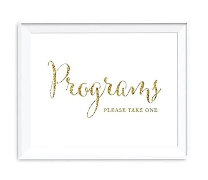Andaz Press Wedding Party Signs, Gold Glitter Print, 8.5x11-inch, Programs, Please Take One Table Sign, 1-Pack, Not Real Glitter - color: Activity Programs