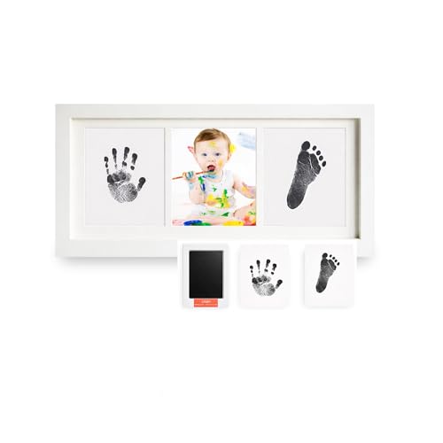 Inkless Baby Hand and Footprint Kit – Newborn Keepsake Frame with Non-Toxic Ink Pad, Baby Handprint & Footprint Kit for Boys & Girls, Baby Shower - color: White