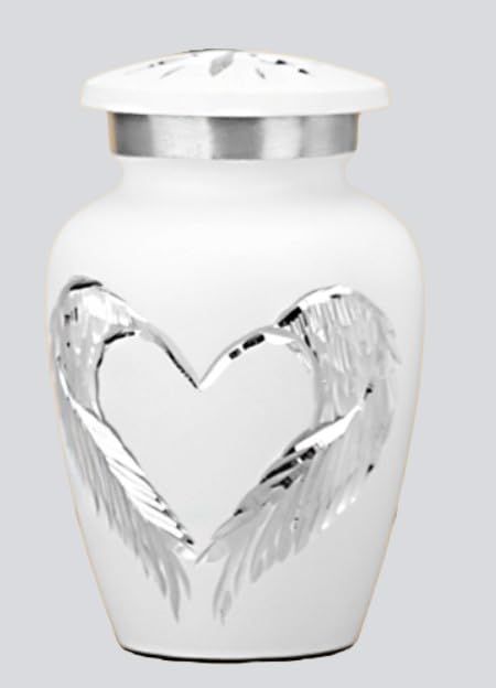 Keepsake COMPANY's White Small Urns for Human Ashes - Angel Wings Mini Urns - Cremation Keepsakes urns for Ashes – Urn -ERN - Tiny Urns for Men - (Single Miniature Urn) - color: White Matte
