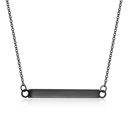 Horizontal Bar Urn Necklace For Ashes For Women | stainless steel , double ashes holder , engravable ,memorial jewelry,cremation pendant - color: Black