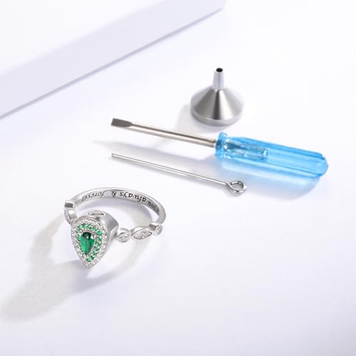 Sariel Teardrop Cremation Ring for Ashes - 925 Sterling Silver Urn Keepake Rings Memorial Jewelry for Women - color: Green