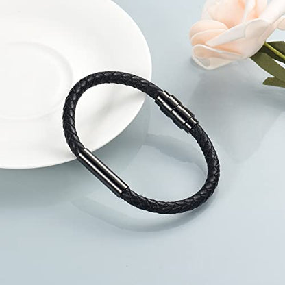 shajwo Cremation Jewelry Urn Bracelet for Ashes for Women Men Cylinder Genuine Leather Bangle Bracelet Ashes Memorial Keepsake Jewelry - color: Screw Black-22cm