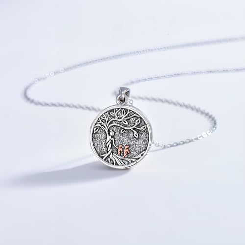 Locket Necklace for Women 925 Sterling Silver Celtic Locket Pendant Necklace Moonstone/Turquoise/Black Agate Heart Shaped Locket Necklace Jewelry Gifts for Women - style: Tree of Life Mother and Daughter
